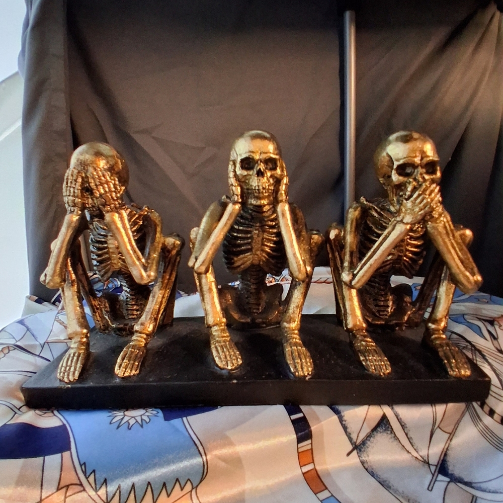 Gold Skeleton Figurines Trio